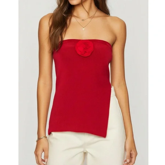 WITH JÉAN Belle Crushed Velvet Strapless Top, Red, Medium - Picture 2 of 11